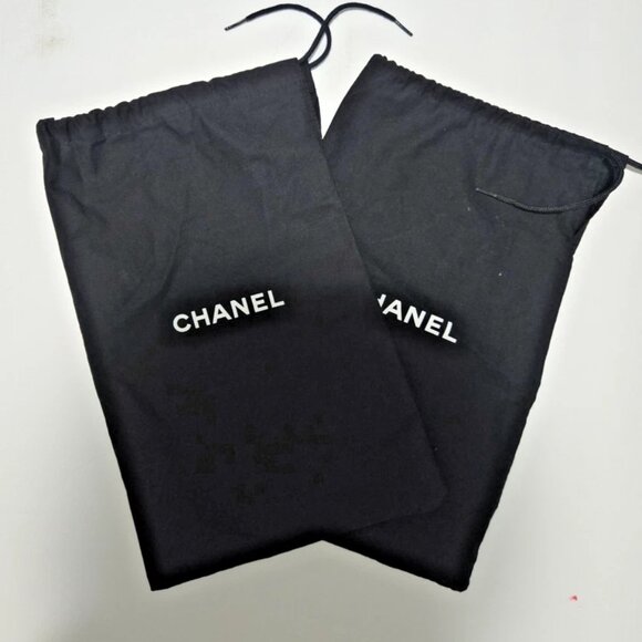 Chanel Shoe Dust Bag Set Black Logo Storage Travel Cloth Drawstring 2pcs - Picture 1 of 2